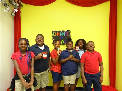 WSPE News Crew poses for a snap during their Morning Announcements Post-Broadcast Meeting. 
